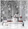 Winter Christmas Shower Curtain, Cute Snowman Snowflake Scene Holiday Decor Bath Curtain For Bathroom, Farmhouse Xmas Covered