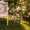 Butterfly Pattern Table Outdoor Side Table Round Small Mosaic Bird Patio Accent Indoor End Plant Coffee Tea for Yard Porch Garden Living Room,