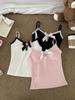 Women's Polka Dot Camisole Top with Fixed Straps, Chest Pads, Bow Knot & Lace Trim