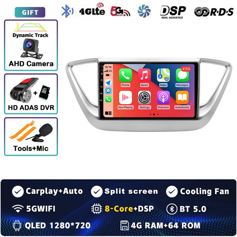 9" Android 14 Carplay Car Radio For Hyundai Solaris 2 Verna 2016-2020 Multimedia Video Player Navigation GPS Stereo 2Din WIFI+4G