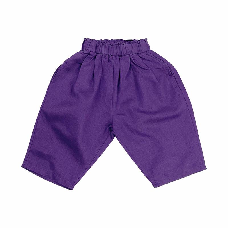 Retro Lila Kinder Leinen Karottenhose - Unisex, Atmungsaktiv, Lockerer Schnitt, Hoher Bund, Koreanischer Stil, Trendige Gekürzte Sommerkleidung 80 cm blue