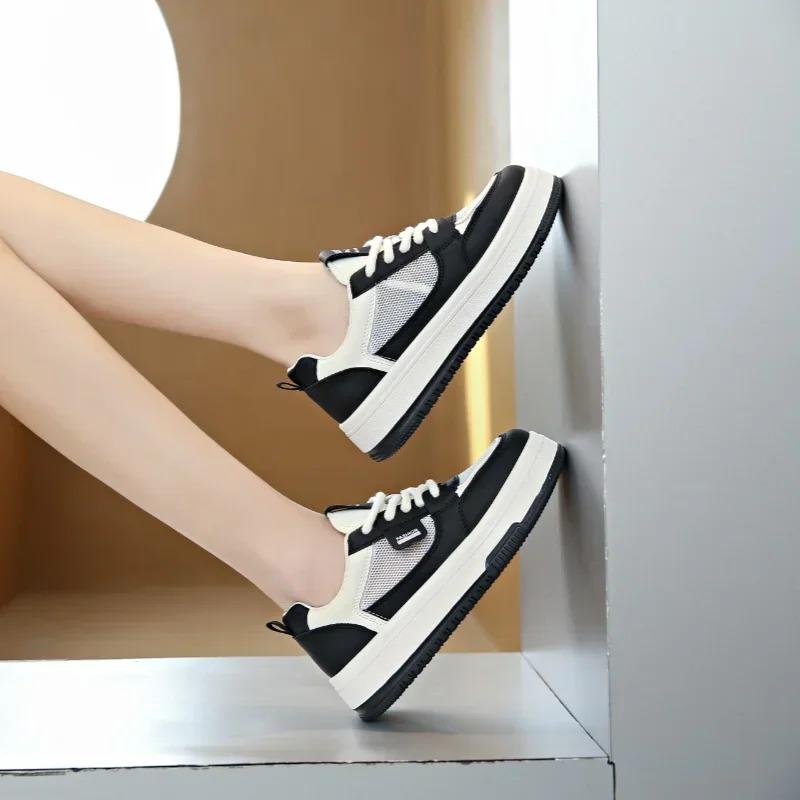 2024new Women's Sports Shoes Fashion Mesh Breathable Autumn Ins Style Thick-soled White Shoes Casual Lace-up Student Shoes 35-40