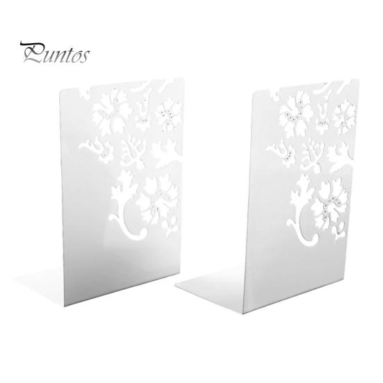 L-shaped Bookend 2PCS Metal Bookends, L-Shaped Reinforced Support Book Holder, with Non-Slip Flower Pattern Pads, Hollow Floral Design for Bookshelves