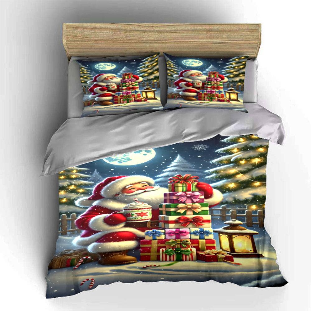 Santa with Gifts Christmas Set Bedding Duvet Cover Set Duvet Cover Pillowcases (1*Duvet Cover 2*Pillowcases, without duvet insert)