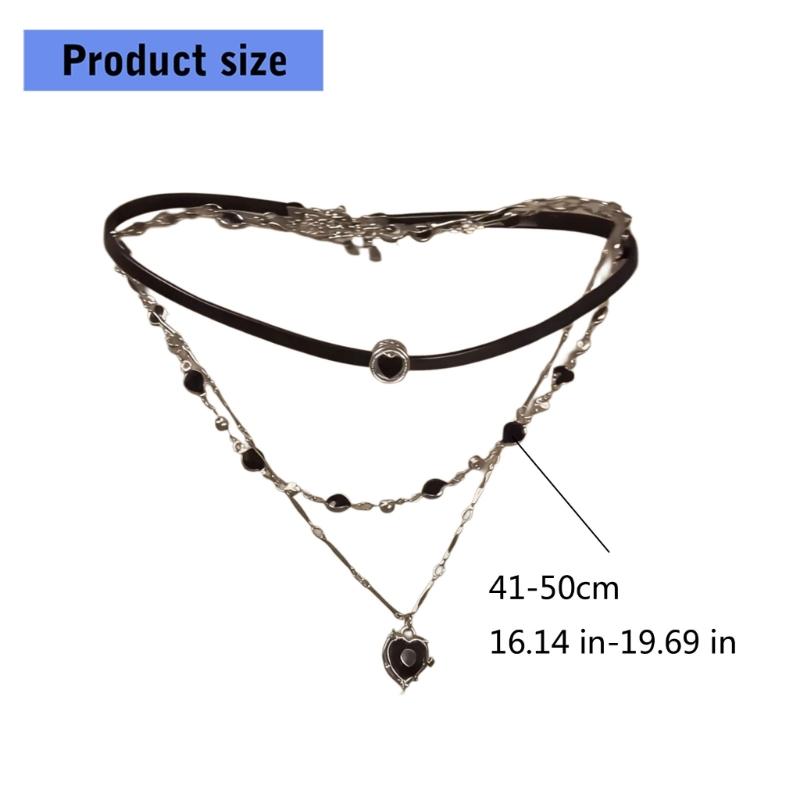 Sweet Cool Aesthetic Stackable Black Rope Necklace with Alloy Heart Charm for Layer Look Enthusiasts
