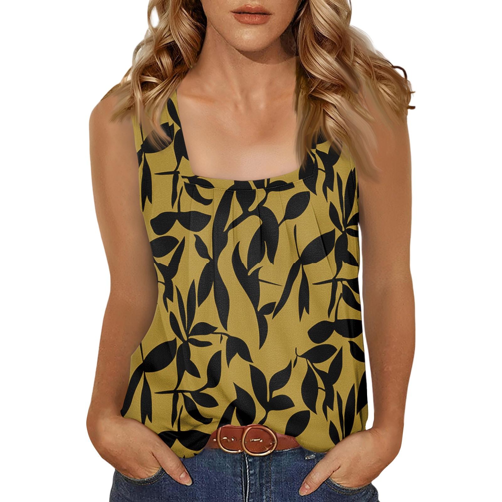 

Женская повседневная мода темперамент элегантный квадратный вырез диапазон цветочный принт топ S