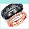 Queen His Her King Rhinestones Studded Crown Stainless Steel Ring Lovers For