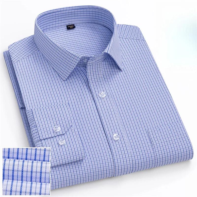 6XL Work Blue White Shirt Long Sleeves Men Formal Shirt Long Sleeve Office Solid Color Classic Striped Fashion Business Pocket