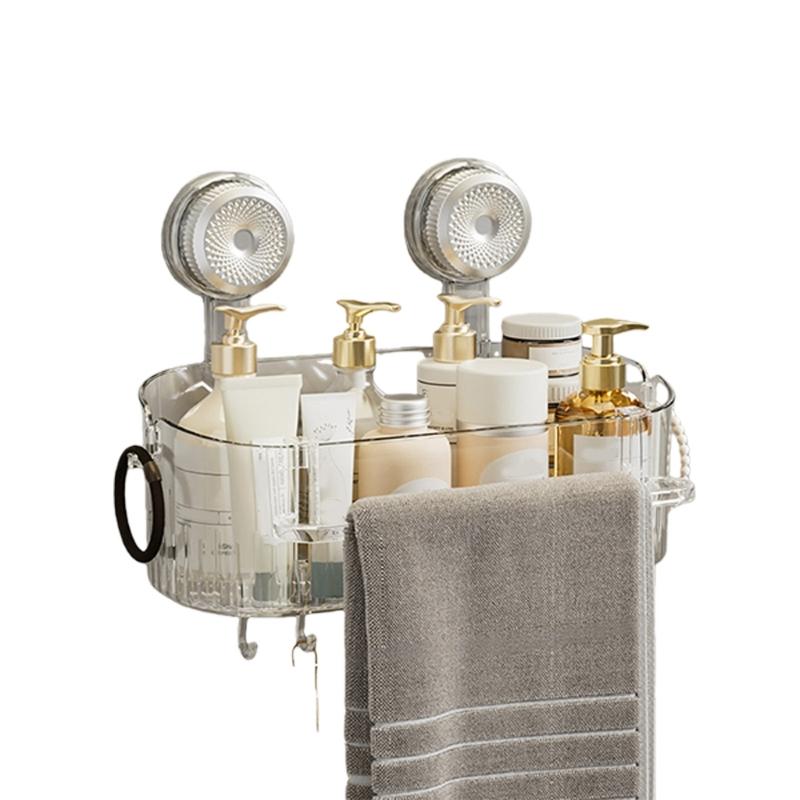 

Adhesive Bathroom Organizer With Towel Holder Space Saving ABS Plastic Storage Stand For Small Spaces M белый