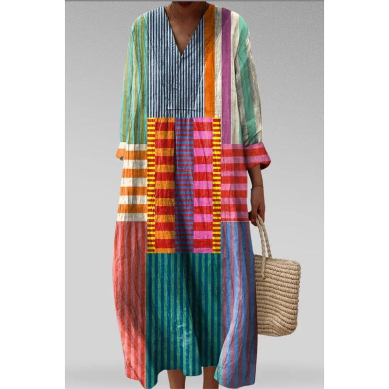 Independent Station Long Sleeve Shirt Dress Women s Casual Floral 3D Printed Sleeve Long Dress Bamboo Hemp S