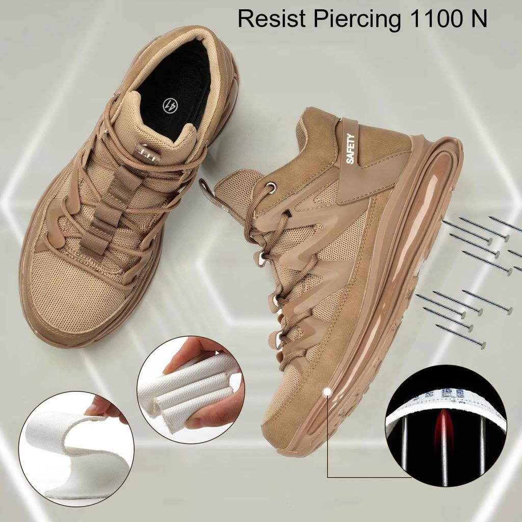 Men's Steel-Toe Safety Shoes Anti-Crush Puncture-Resistant Breathable Soft Upper Fashionable Outdoor Work Boots for Workshop