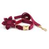 Velvet Flower Dog Collar & Leash Set with Engraving and Bow Tie