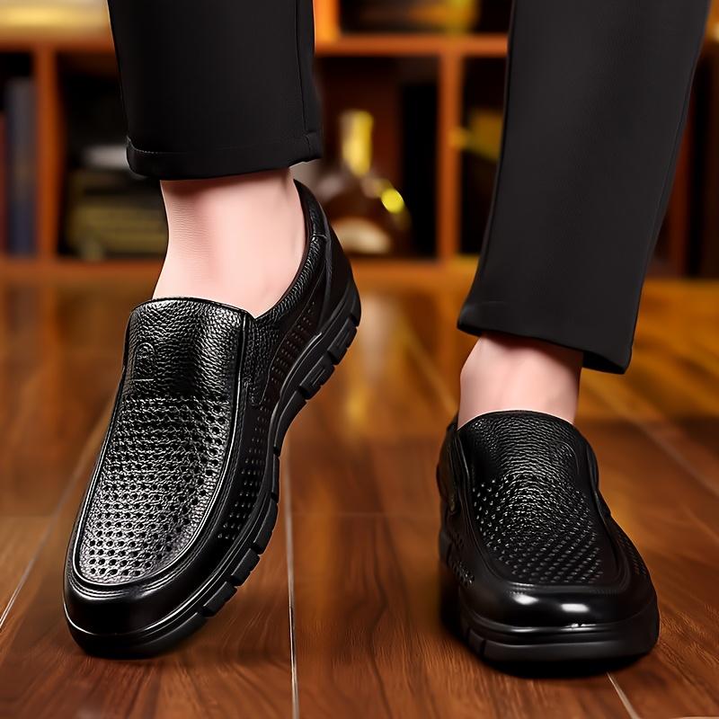 Men's Summer Shoes, Perforated Breathable Business Casual Slip-On Shoes with Soft Sole, Comfortable and Wear-Resistant Driving Shoes