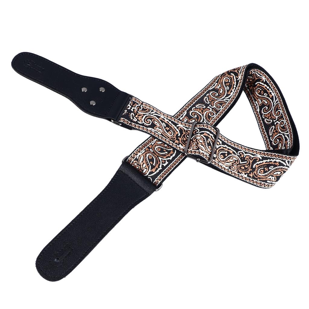 Guitar Strap Embroidery Widened Adjustable Shoulder Strap with Picks for Acoustic Electric Guitar Bass Brown