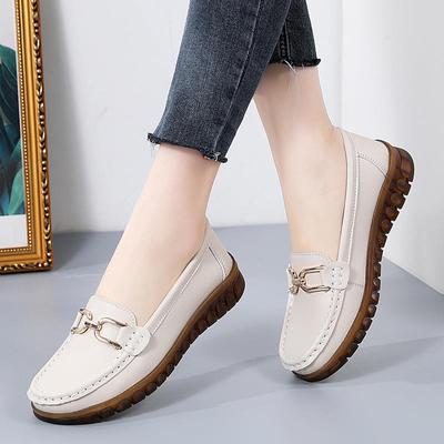 Spring Cowhide Loafers: Versatile, Comfortable Slip-Ons for Middle-Aged and Elderly, Featuring Soft Leather and Soles.