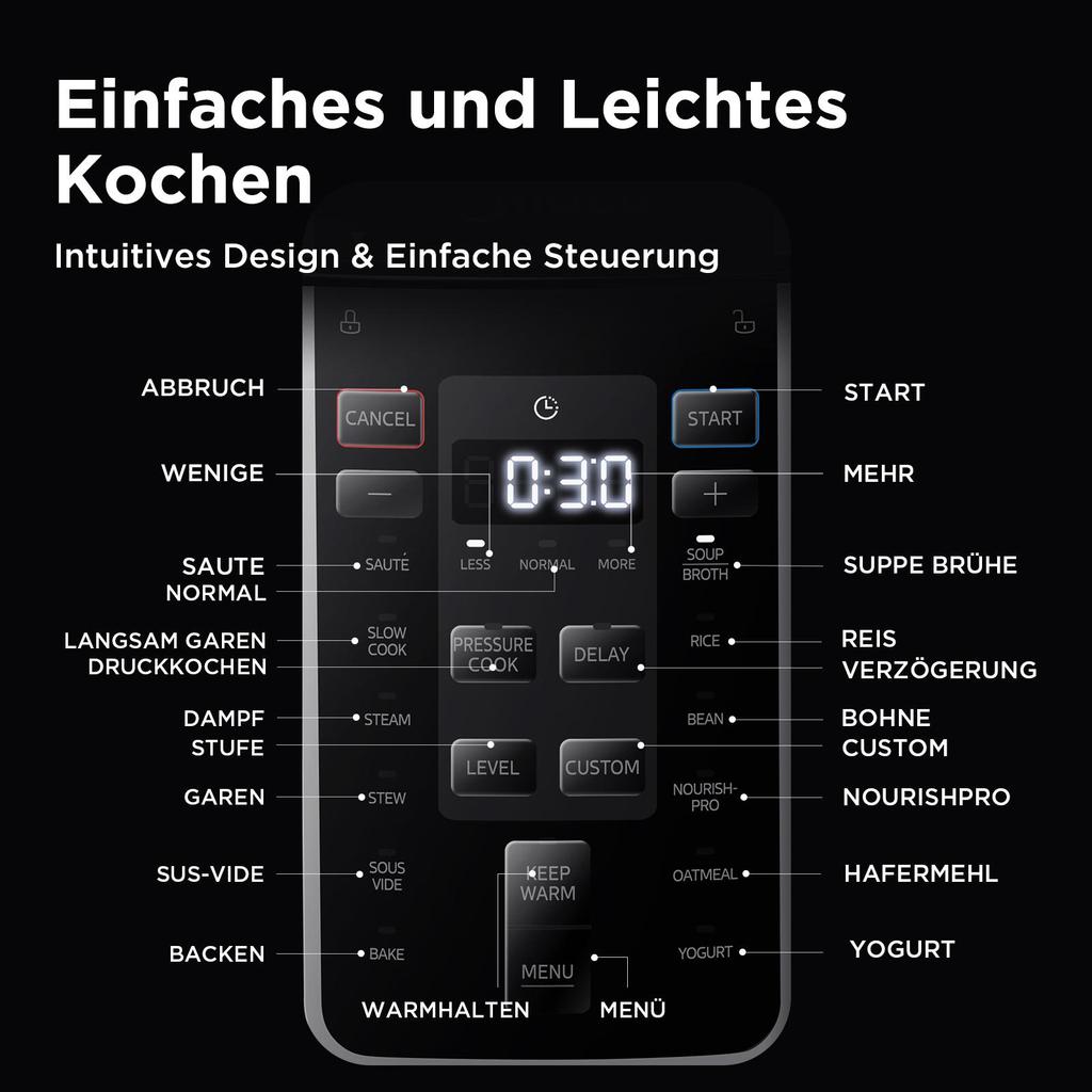 Midea Schnellkochtopf 6 l, 70 % schneller, 13 Voreinstellungen, Rezepte online