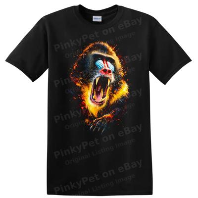Colorful Baboon Roaring Graphic T Shirt Animal Art Creative Design Tee