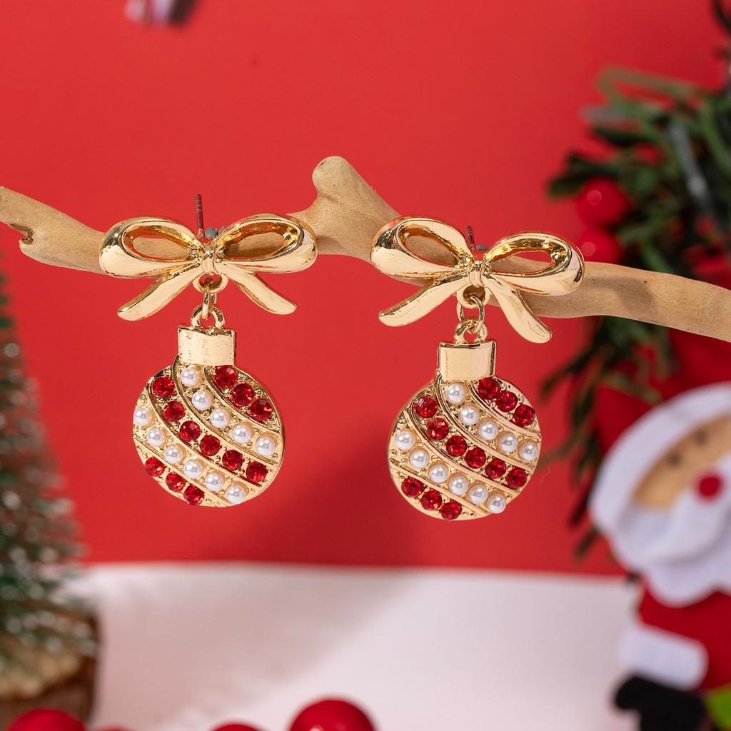 Trendy Exquisite Christmas Light Bulb Drop Earrings for Women Simple Bowknot Earrings Xmas Party Jewelry Gifts