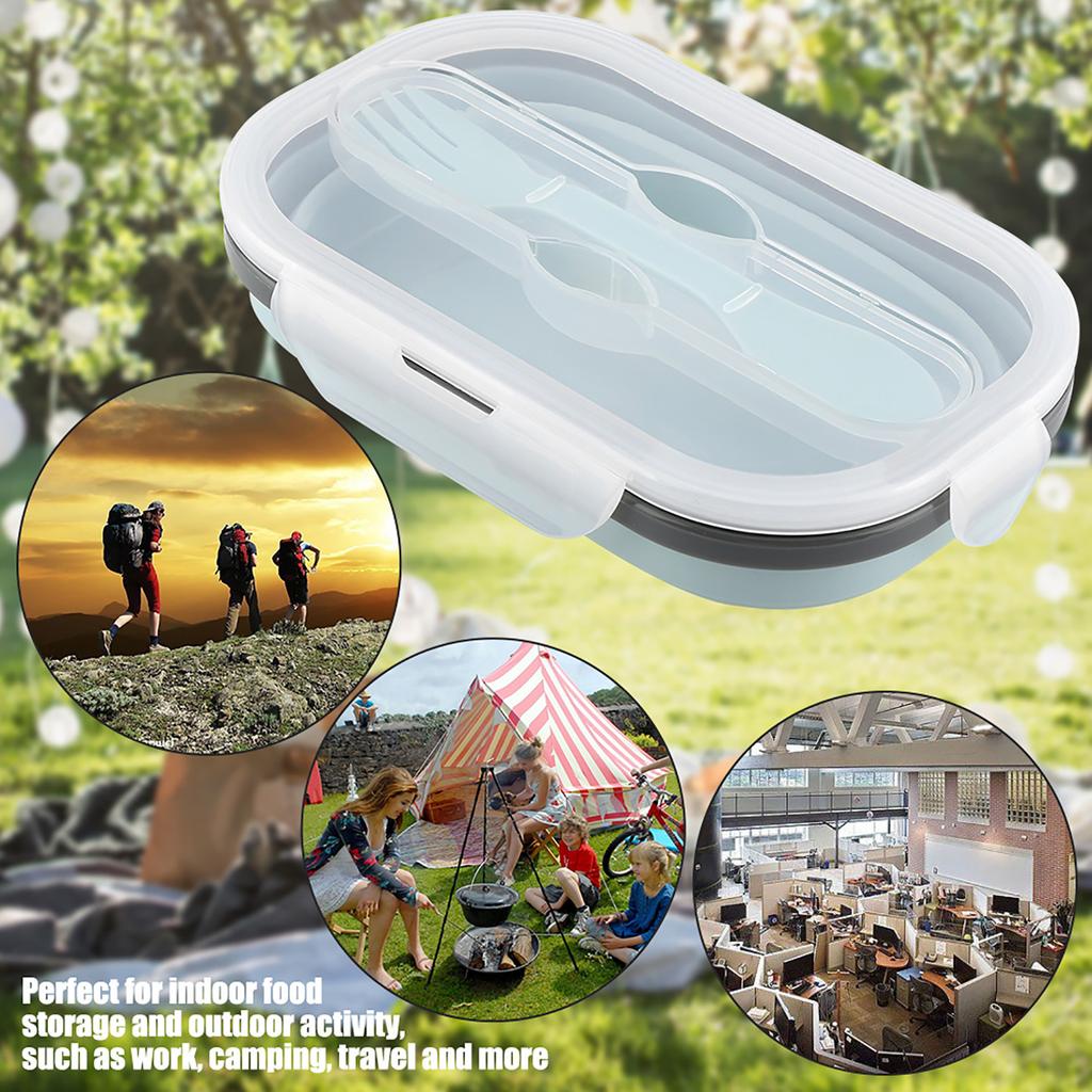 Food Grade Silicone Foldable Lunch Box Portable Rectangle Food Storage Container