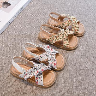 2025 Summer New Kids Beach Sandals for Girls Anti-slippery Sole Toddler Open-toe Shoes with Floral Straps Princess Boho Style