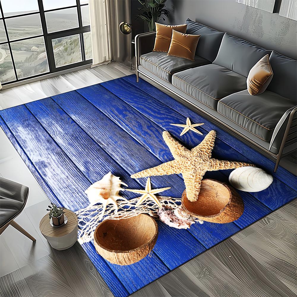 New Starfish Beach Shell Sea Star Sand Carpet Rug for Living Room Bedroom Home Sofa Decoration,Kids Play Non-slip Floor Mat
