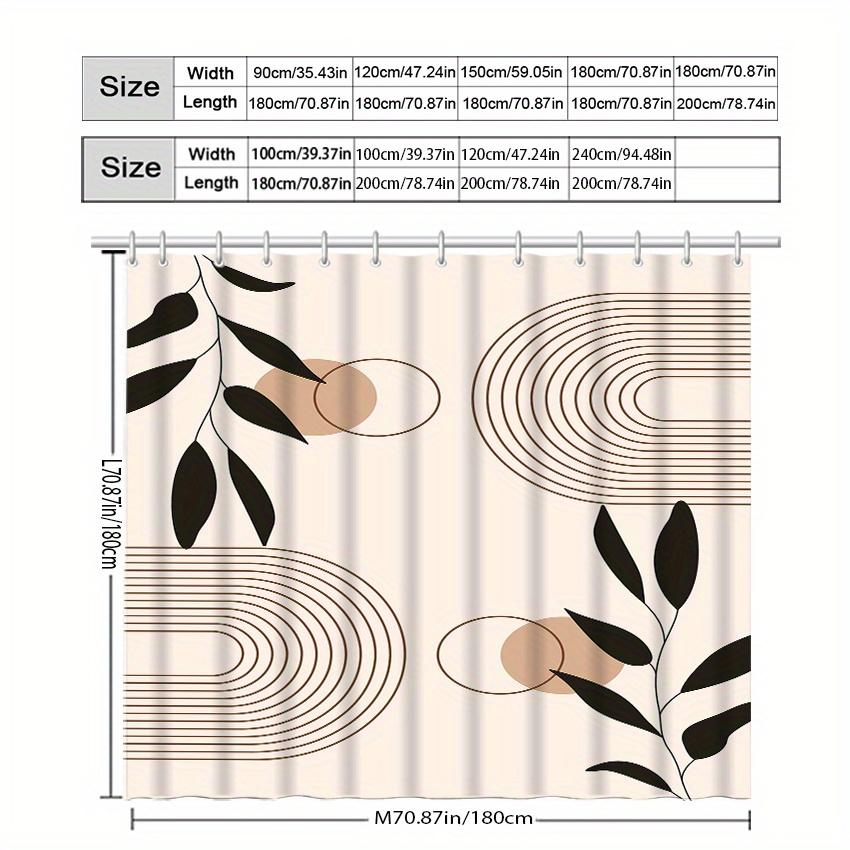 Geometric Leaf Shower Curtain  Minimalist Black Branches & Gold Circles, Modern Abstract Art for Contemporary Bathroom Decor