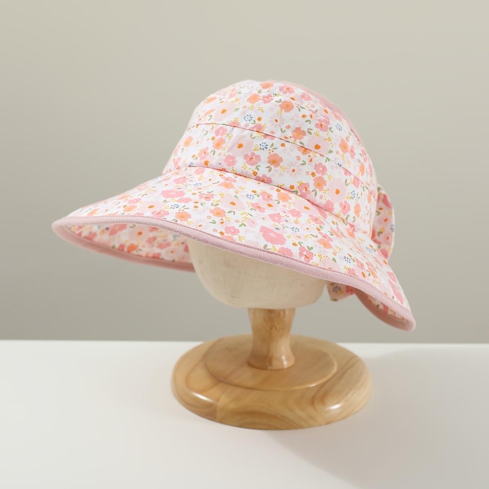 Girls Floral Empty Top Sun Hat, Wide Brim Breathable Summer Anti-UV Straw Beach Caps for Kids 2-7 Years Old