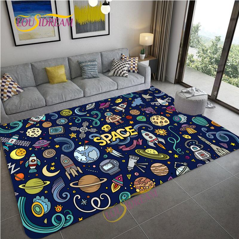 Cartoon Space Universe Planet Carpet for Living Room Bedroom Sofa Area Rug Kitchen Door Un-slip Floor Mat Alfombra Birthday gift