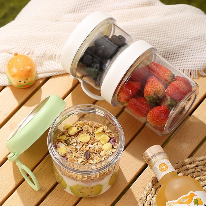 1/2 Layers Salad Cup Portable Fruit Yogurt Breakfast Cups Overnight Oats Bowls Fitness Fat-Reduced Food Container with Spoon