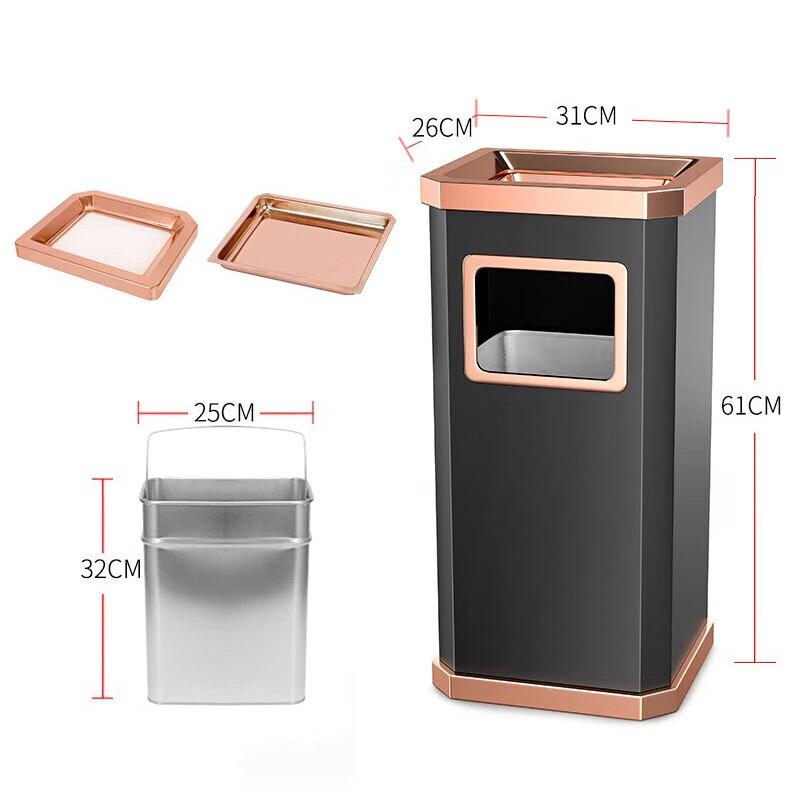 Stainless Steel Trash Can Elevator Side Wastebasket Hall Entrance Door Side Rubbish Bin Hotel Vertical Large-capacity Trash Can