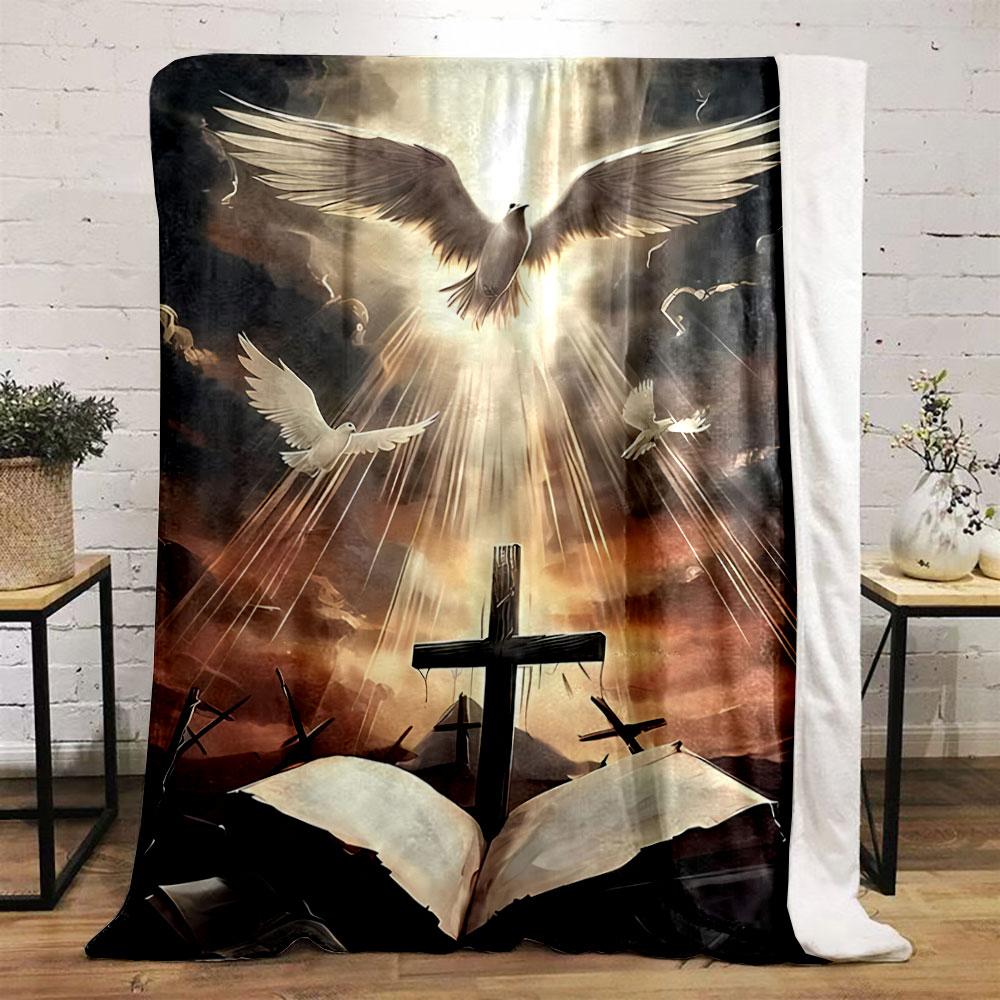 Christian Cross Dove Blanket Printed Blanket for Living Room Bed Couch Lunch Break Soft Cozy Blanket for Friend's Festival Gift