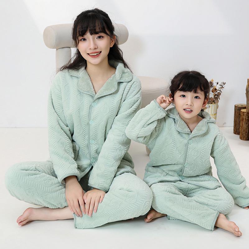 Children s Warm Double-Layer Fleece Pajamas - Soft Coral Flannel Autumn & Winter Homewear 90 (Height 80-90 cm)