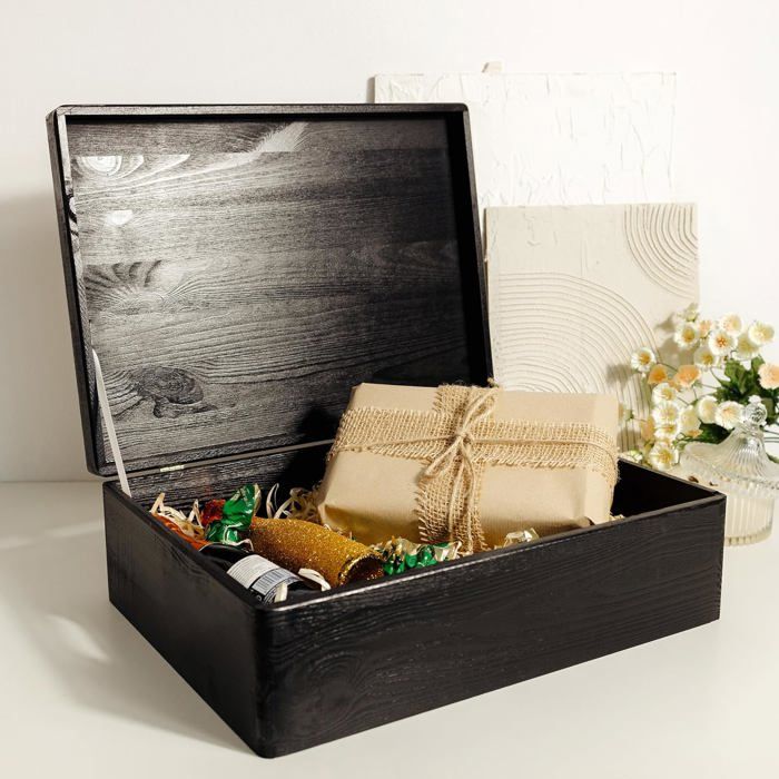 Boite de rangement en bois - Creative Deco - Noir - 40x30x14cm - BRUT et NON PONCÉ - Personnalisable non