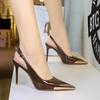 Fashion Super High Heels Women's Metal Pointed Back Hollow Thin Heel Women's Shoes Hollowed Out Back Strap Single Shoe