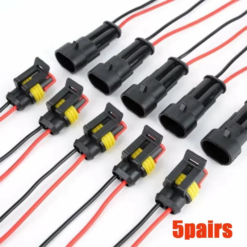 

5 Pairs 2 Pin Connector Waterproof Connector Male and Female Way 20AWG Wire Suitable for Car Truck Boat Other Wire Connection