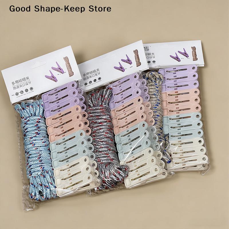 12-Clip Clothesline Colorful Drying Clips Multifunctional Windproof Clothesline Convenient clothes clip clothesline accessories