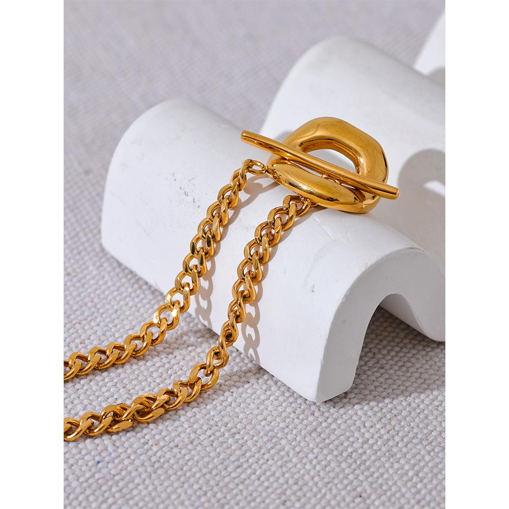 Yhpup Fashion Stainless Steel Metal Chain Toggle-Clasps Bracelet Bangle 18K Gold Waterproof Plated Wrist Statement Jewelry
