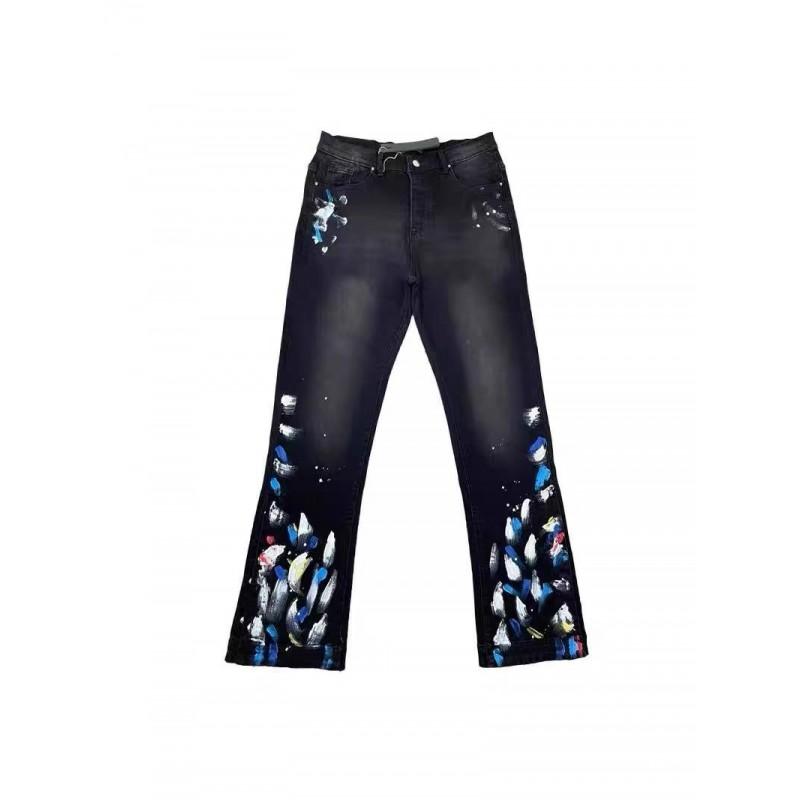 Mens Slim Fit Jeans Punk Style Distressed Printed Denim Pants Teens Casual Wear