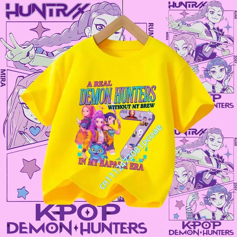 New K Pop Demon Huntersd T-shirt for Children Cartoon Birthday Number Printed T Shirts Girls Short Sleeves Tops Kids Clothing