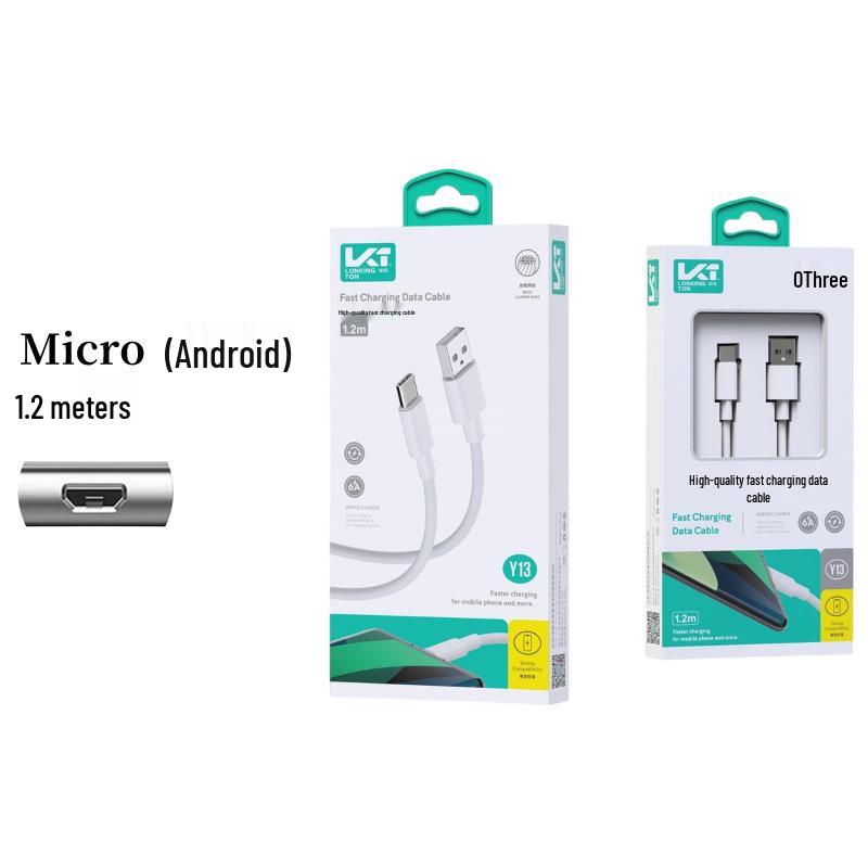 

Longqi Y13 6A Fast Charging Cable for Apple, Android, Xiaomi, Huawei, Type-C Devices 1.2m Micro (Android) Flash Charge Cable белый