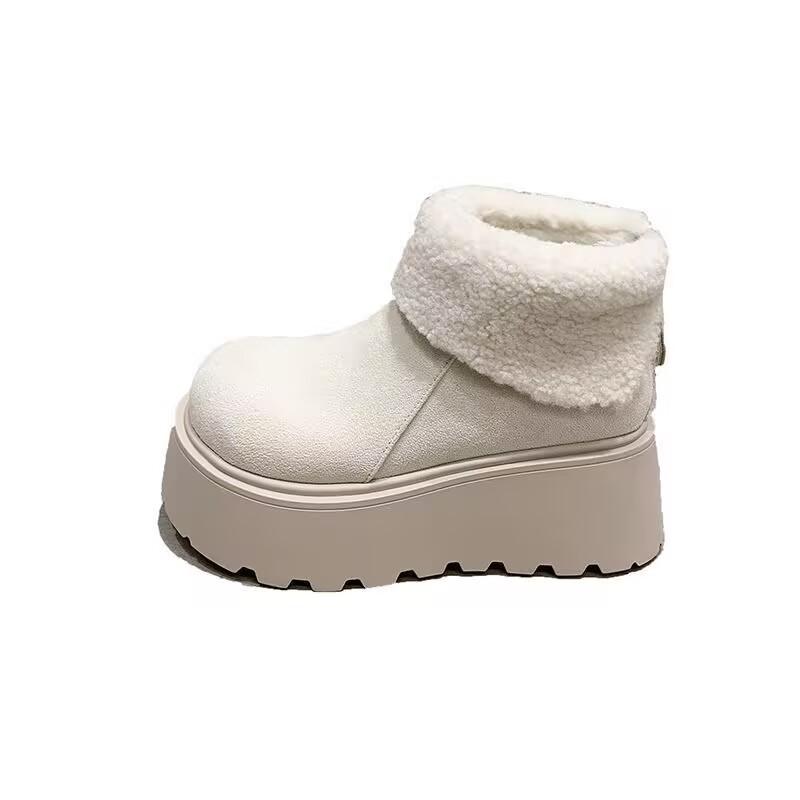 White heightened velvet thickened thick-soled snow boots, new winter warm and non-slip cotton shoes
