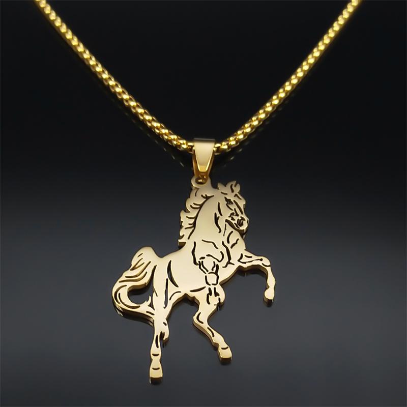 Aesthetic Horse Animal Necklace for Women Men Stainless Steel Gold Color Neck Chain Collar Party Wedding Gift Jewelry N3224S01