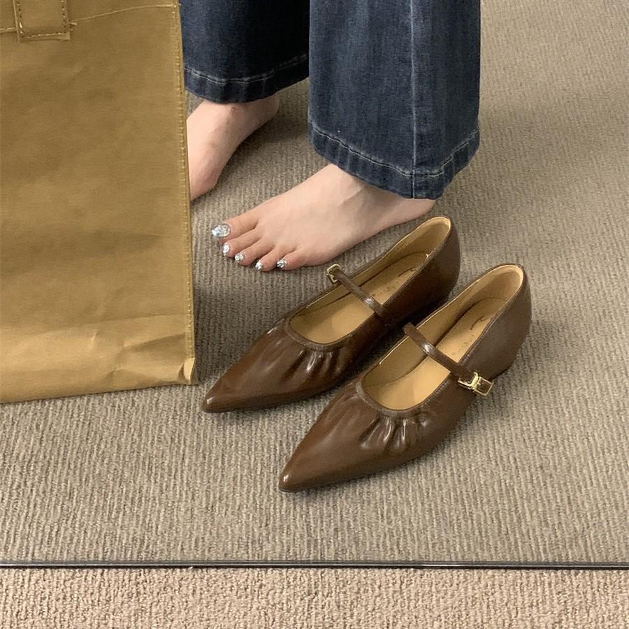 Pointed Mary Jane Shoes Women's Shoes Spring and Autumn 2025 New Thick Heel Shallow Mouth Word with French Evening Wind Single Shoes