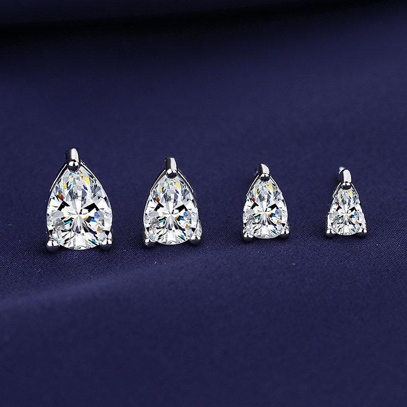Baolaixing 2023 S925 Silver Water Drop Stud Earrings with Single Diamond