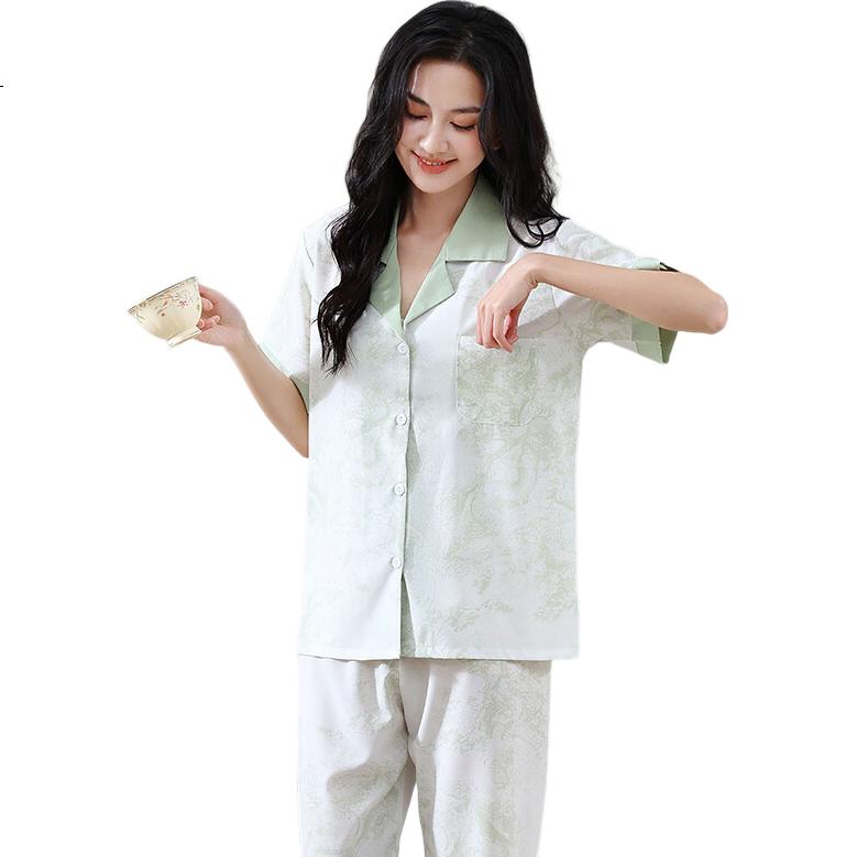 LangSha Spring And Summer Women's Pajamas, Silk-Like Cool Breathable Thin Sleepwear, Loose Comfortable Home Wear Set