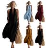 Summer Dress for Women Casual Deep V Neck Halter Sleeveless Long Dress Beach Vacation Flowy A-line Dress with Pockets