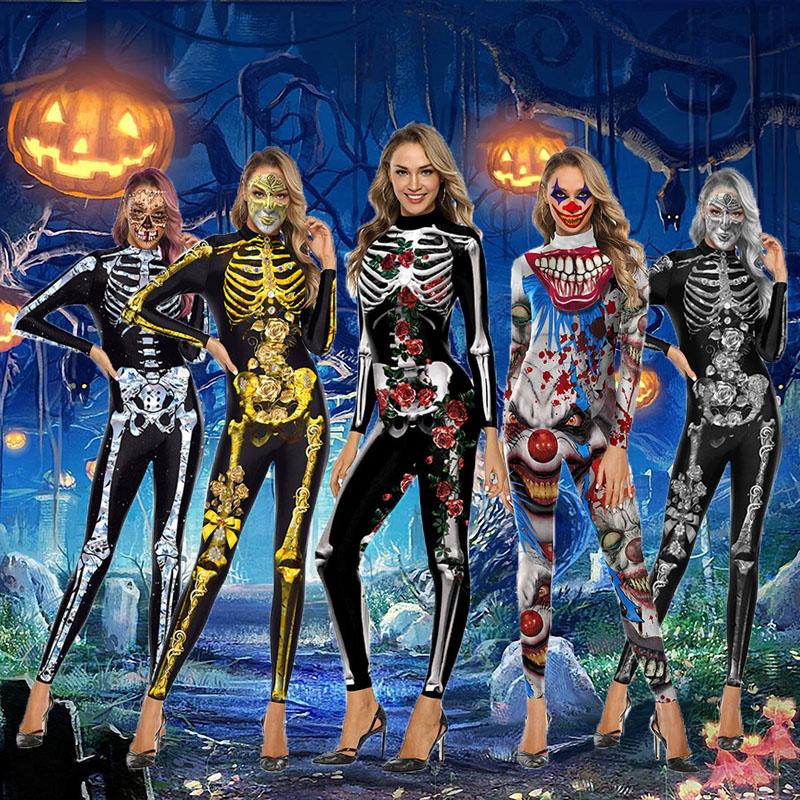 Jumpsuits Skeleton Adult Long Sleeve Zipper Bodysuit Catsuit Halloween Costume