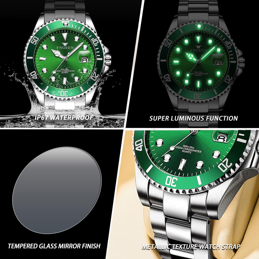 BINBOND Orginal Precise Quartz Wristwatches for Men Luxury Luminous Waterproof Auto Date Men's Watch Stainless Steel Strap Reloj
