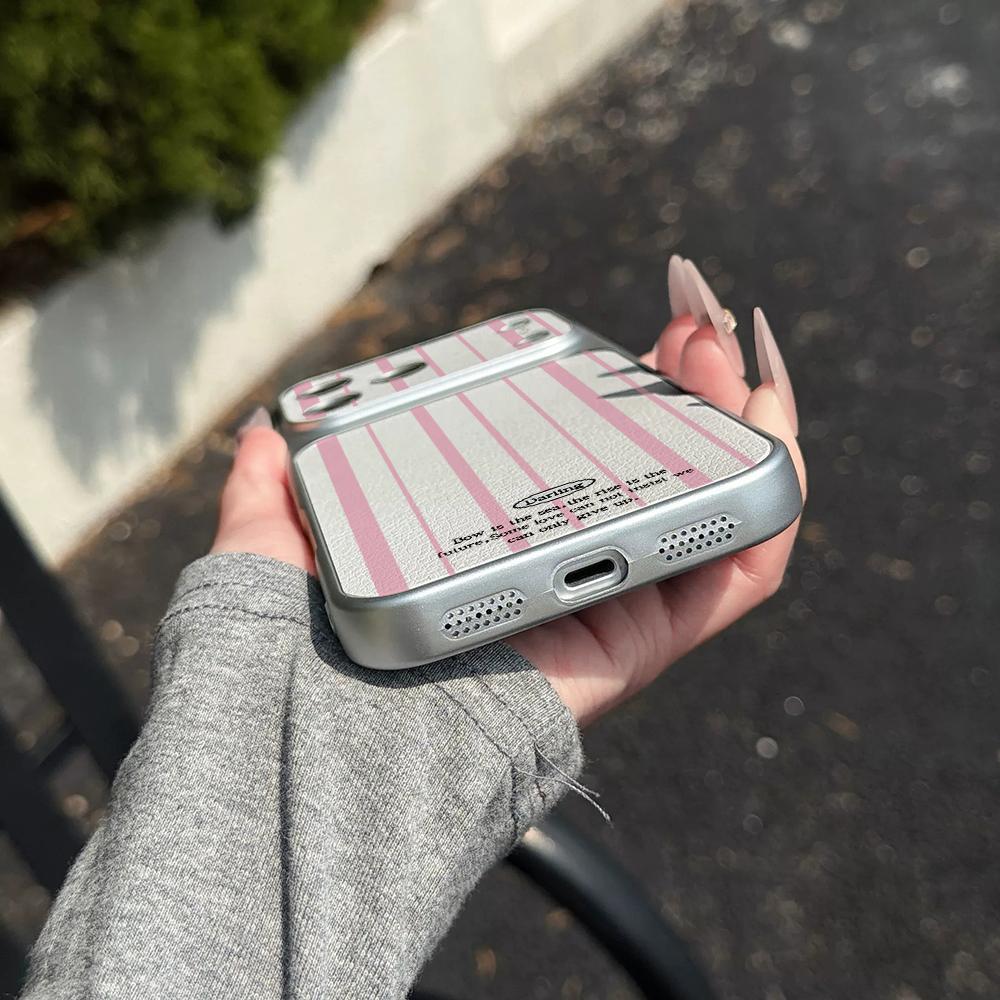 INS Pink Striped Electroplated Glossy Phone Case for iPhone 17 16 Air 11 12 13 14 15 Pro Max 7 8 Plus X XR Protective Soft Cover