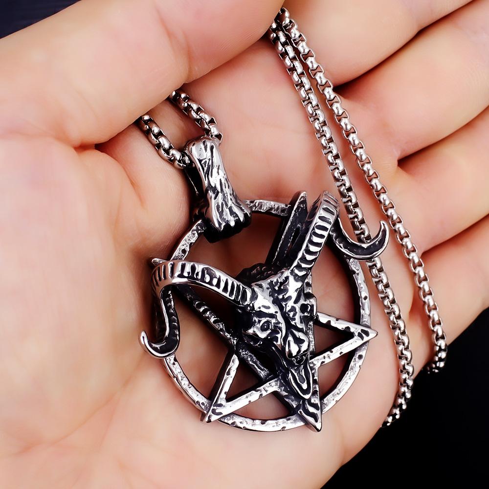 Necklace Satan Pentagram Twelve Zodiac Animals Sheep Head Retro Nightclub Pendant